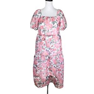 Piper and Scoot Eloise Pink Floral Puff Sleeve Midi Maxi Flirty Fairycore Dress